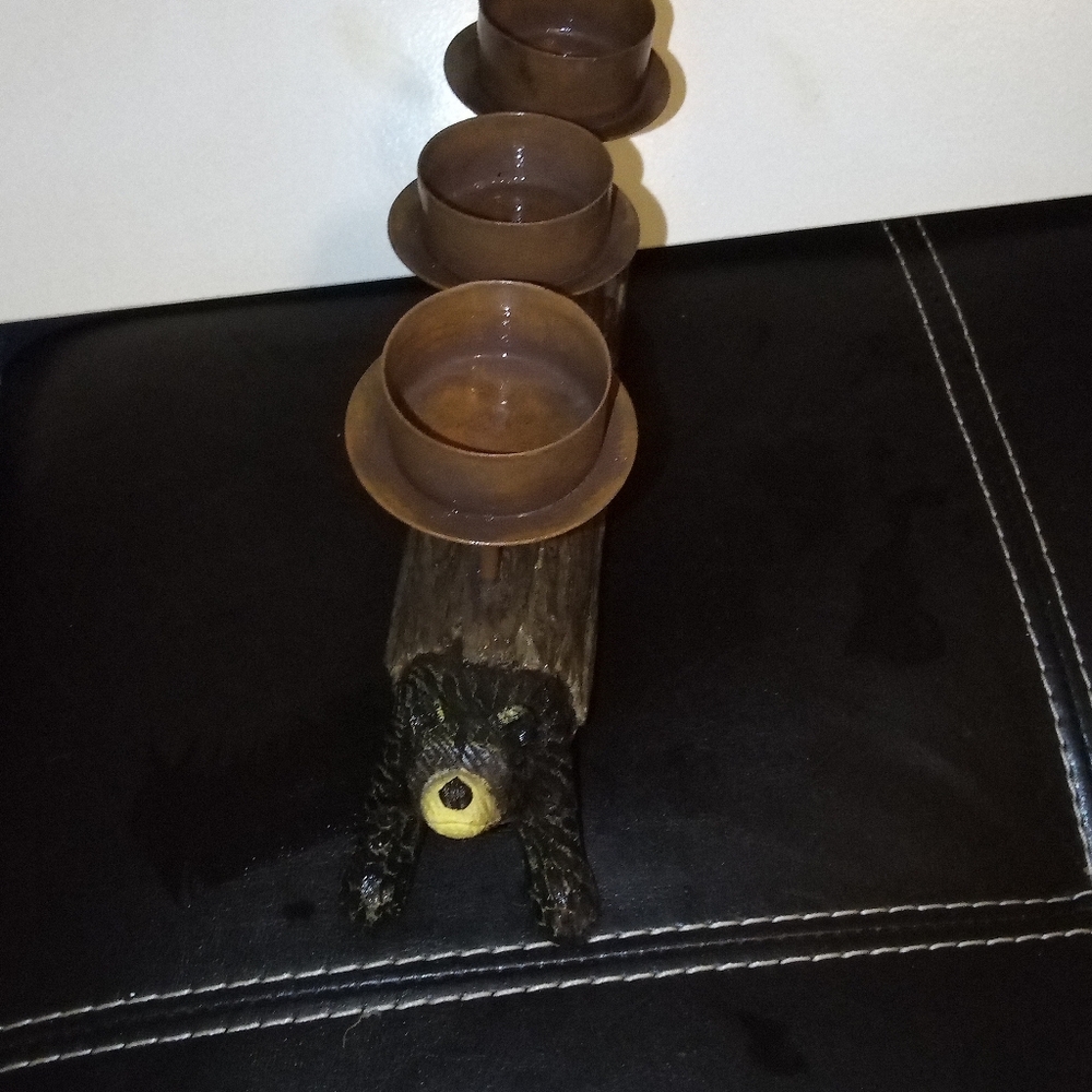 Bear-Themed Candle Holder with Brown Cups